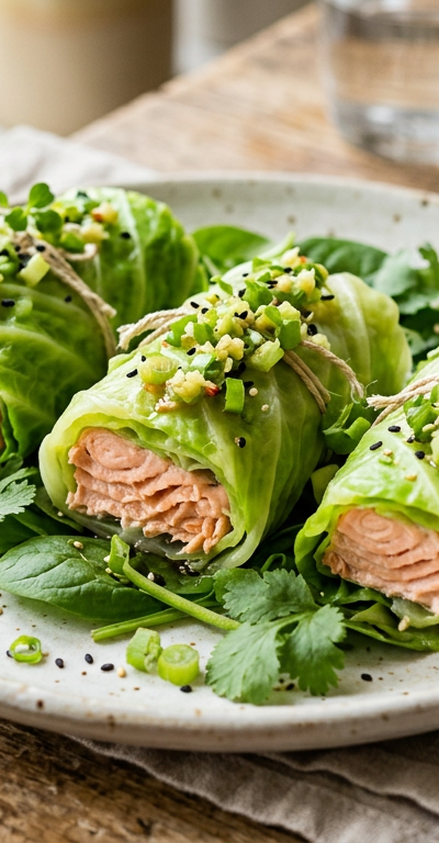 Cabbage Wrapped Salmon Rolls