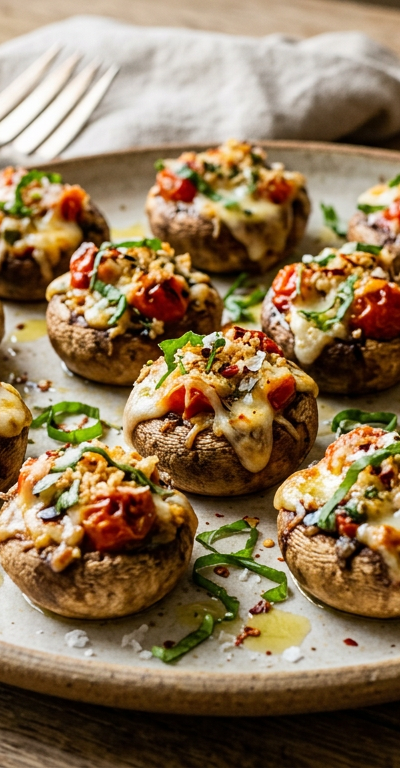 Tomato and Mozzarella Stuffed Mushrooms