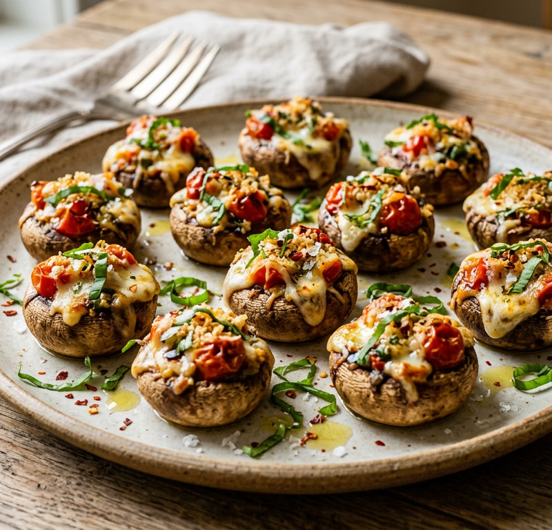 Tomato and Mozzarella Stuffed Mushrooms