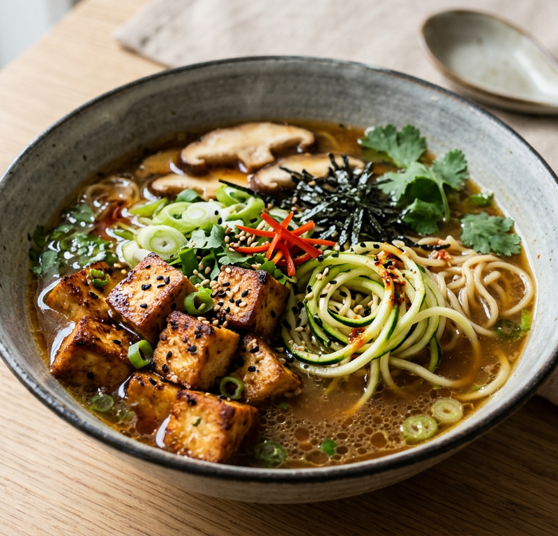 Miso-Ginger Tofu & Zucchini Ramen Bowl