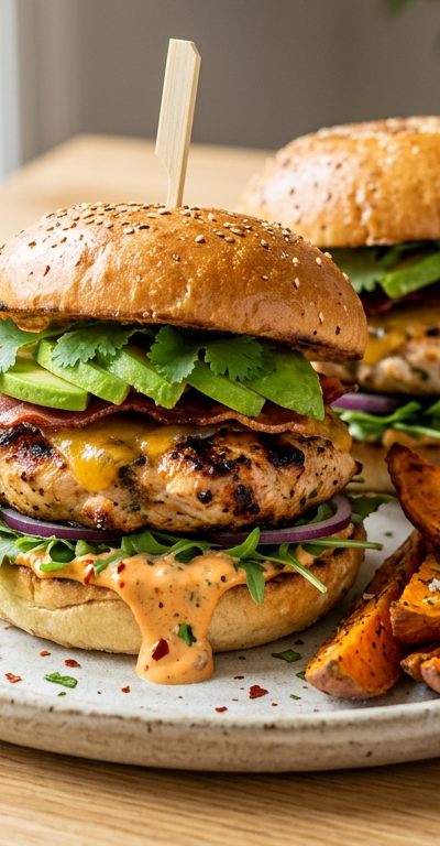 Avocado Chicken Burgers with Chipotle Mayo