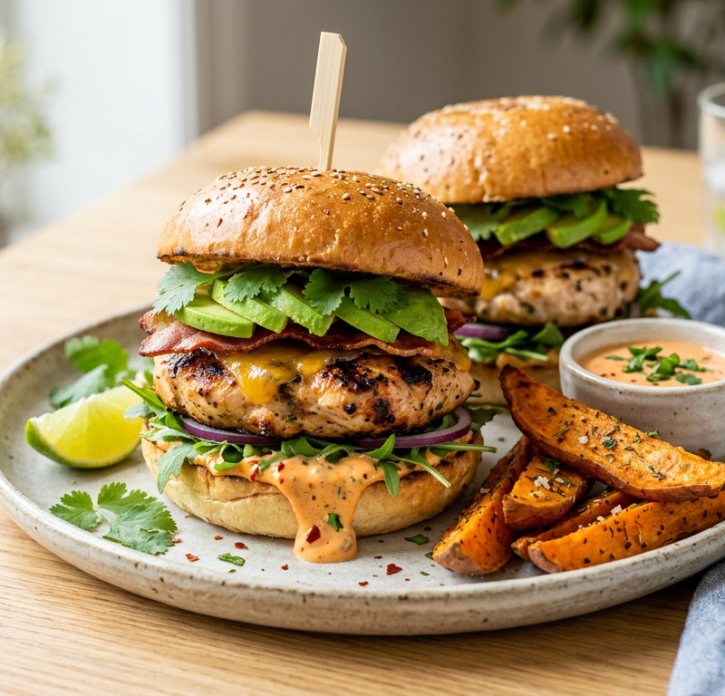 Avocado Chicken Burgers with Chipotle Mayo