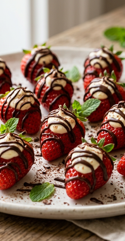 Mascarpone Stuffed Strawberries with Dark Chocolate