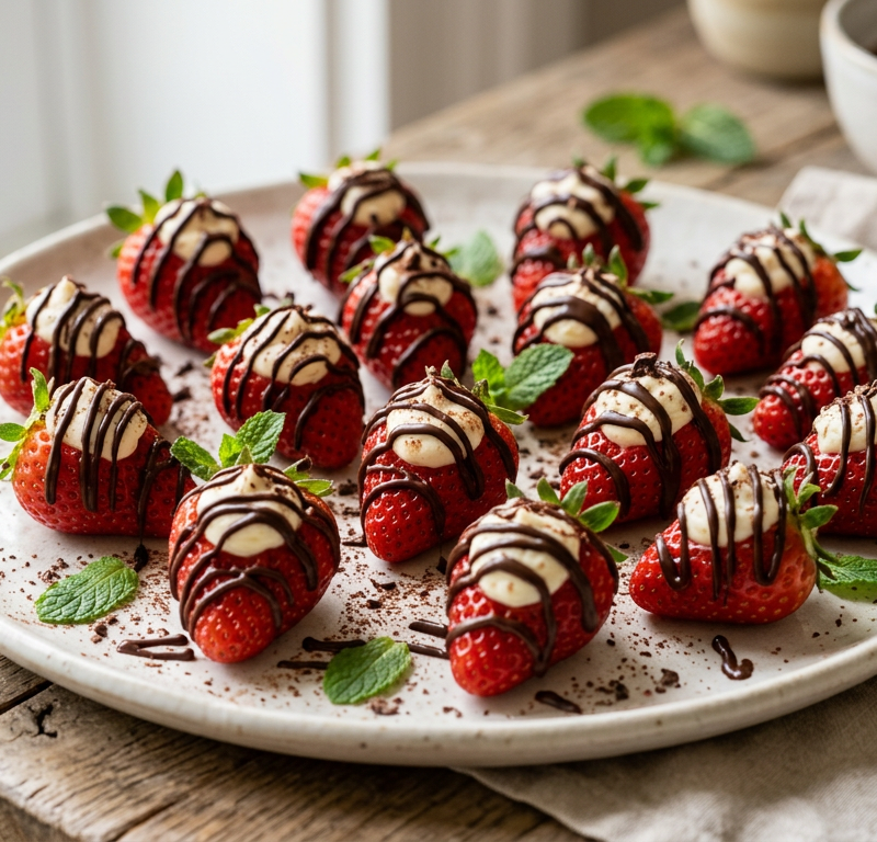 Mascarpone Stuffed Strawberries with Dark Chocolate