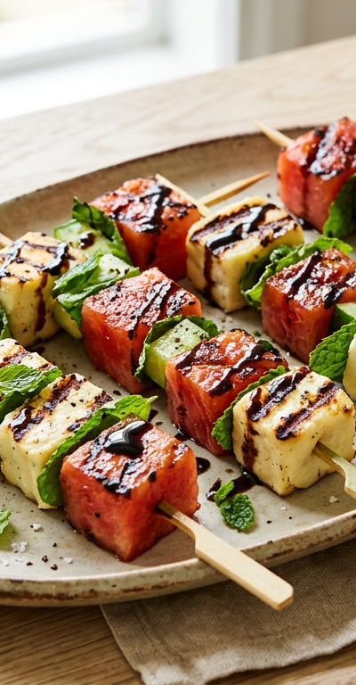 Grilled Halloumi and Watermelon Skewers