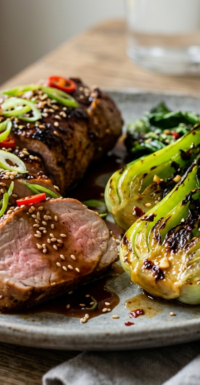Ginger-Soy Pork Tenderloin with Charred Bok Choy