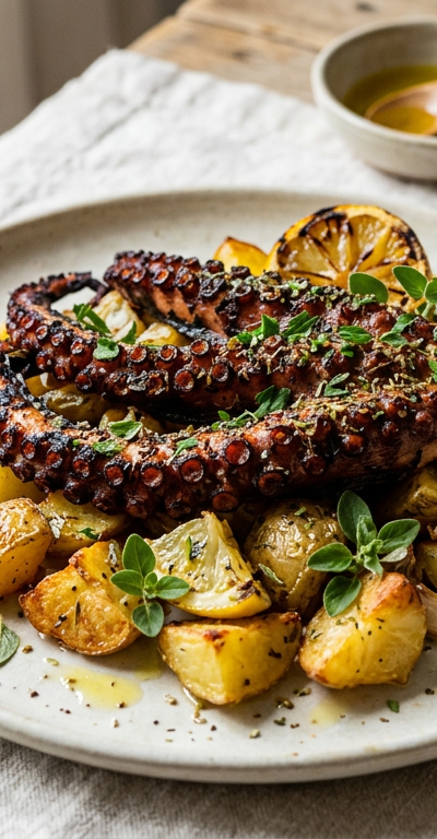 Grilled Octopus with Olive Oil Potatoes & Oregano