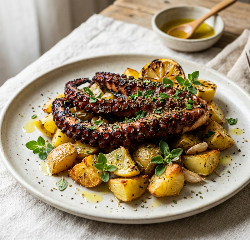 Grilled Octopus with Olive Oil Potatoes & Oregano