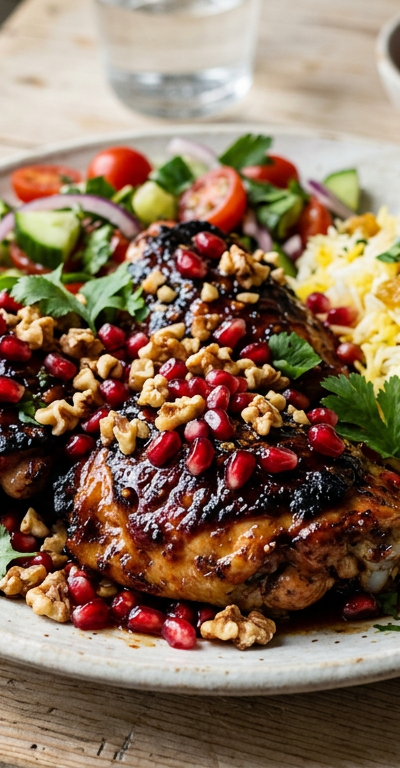 Pomegranate-Glazed Chicken Thighs with Walnuts