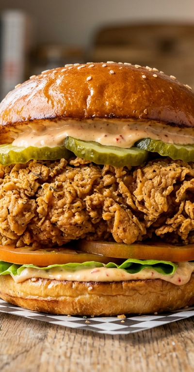 Buttermilk-Style Vegan Fried Chicken Sandwich with Dill Pickles