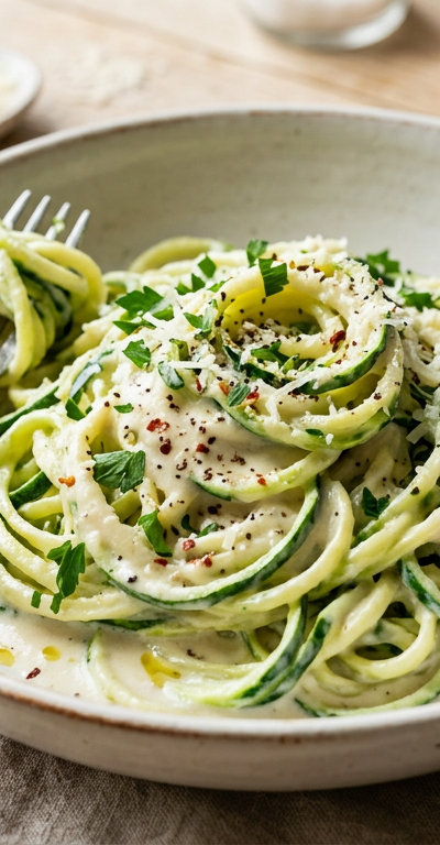 Creamy Cauliflower Alfredo Zoodles