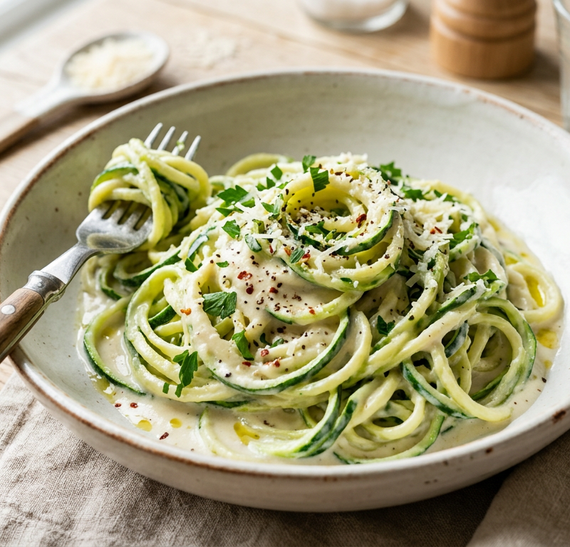 Creamy Cauliflower Alfredo Zoodles