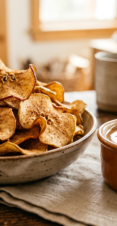 Cinnamon Apple Chips with Caramel Dip