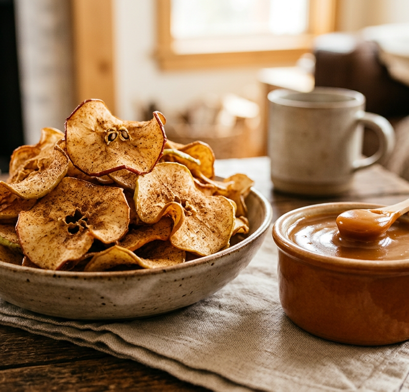 Cinnamon Apple Chips with Caramel Dip