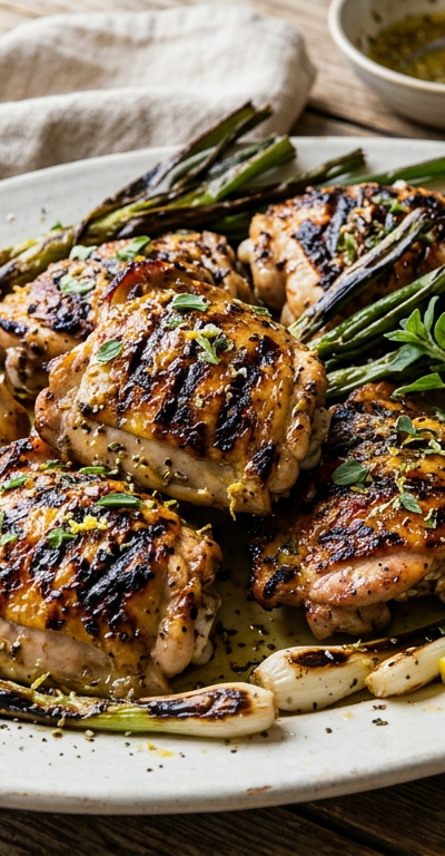 Lemon-Oregano Grilled Chicken Thighs with Charred Green Onions