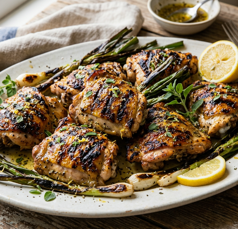 Lemon-Oregano Grilled Chicken Thighs with Charred Green Onions