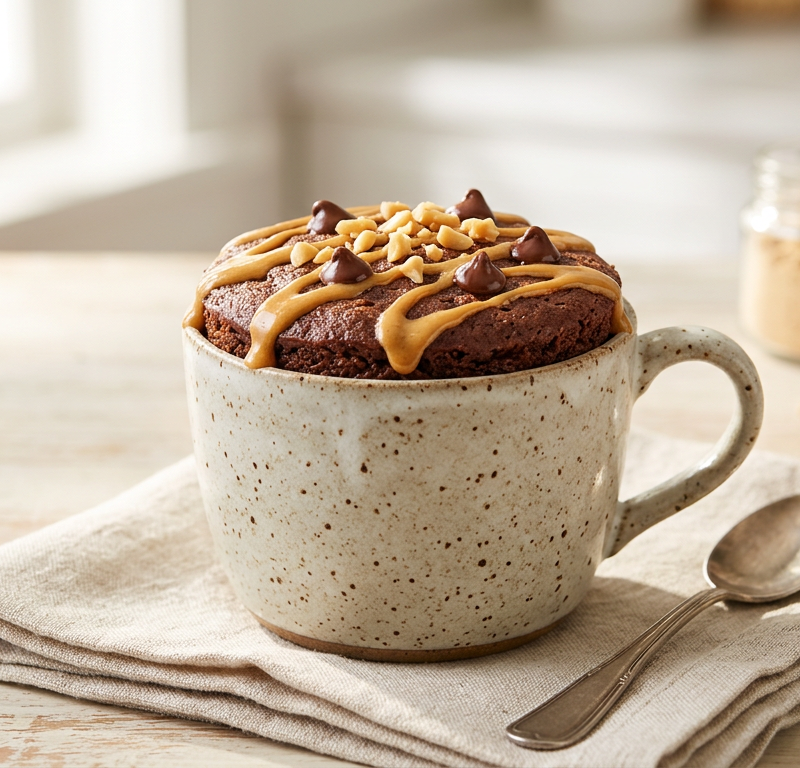 Chocolate Peanut Butter Protein Mug Cake