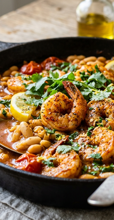 Harissa Shrimp & White Bean Skillet