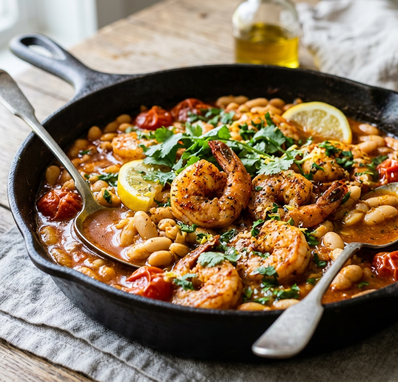 Harissa Shrimp & White Bean Skillet