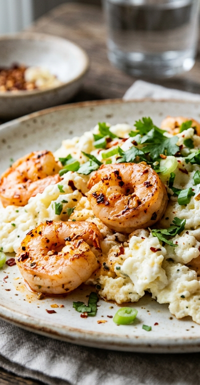 Spicy Garlic Shrimp and Egg White Scramble