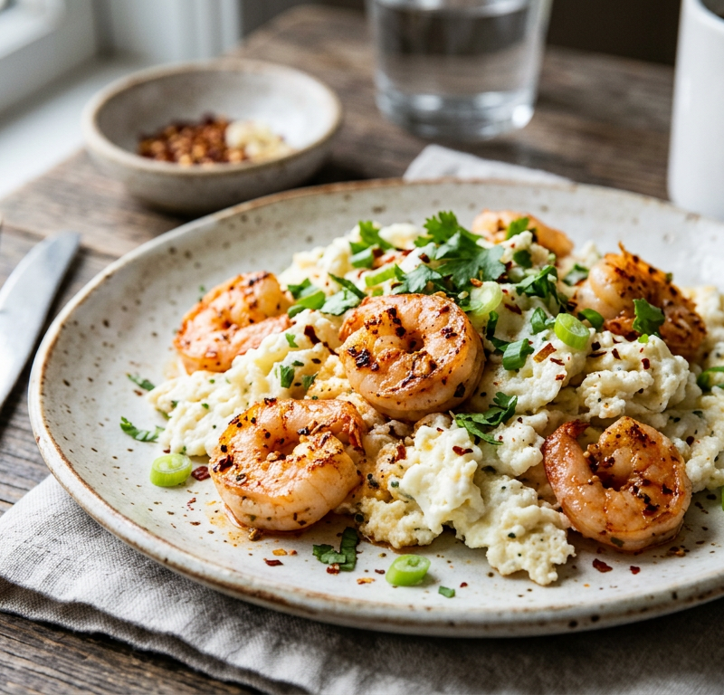 Spicy Garlic Shrimp and Egg White Scramble