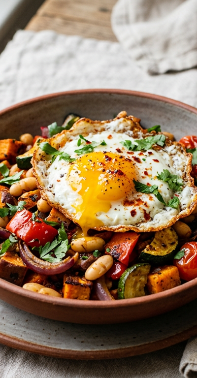Bold Spiced White Bean and Roasted Vegetable Hash