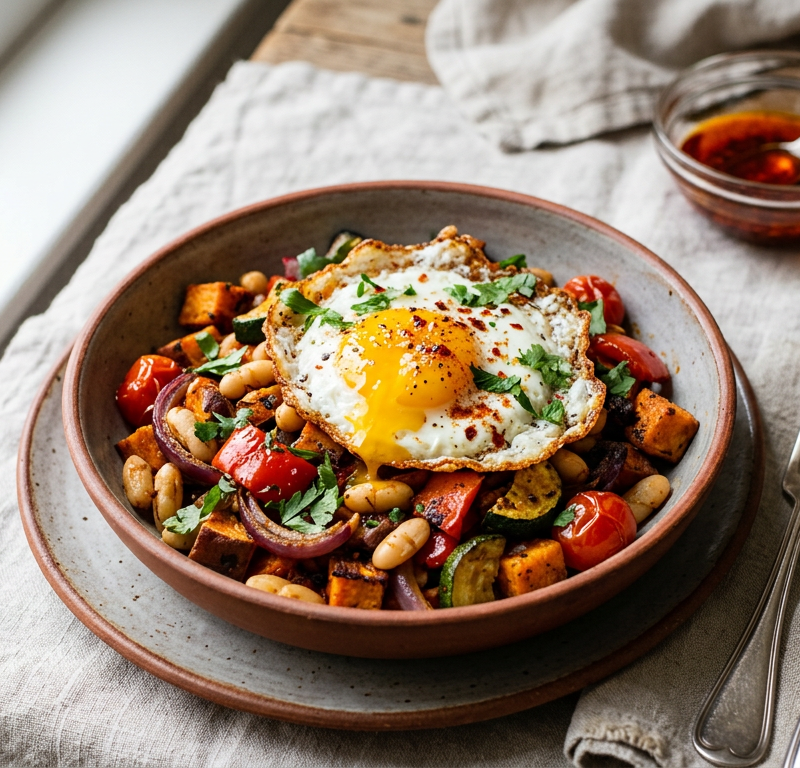 Bold Spiced White Bean and Roasted Vegetable Hash