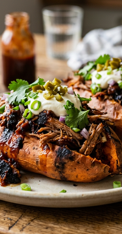 BBQ Pulled Pork Stuffed Sweet Potatoes