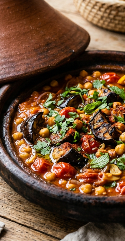 Charred Eggplant and Chickpea Tagine with Smoked Paprika