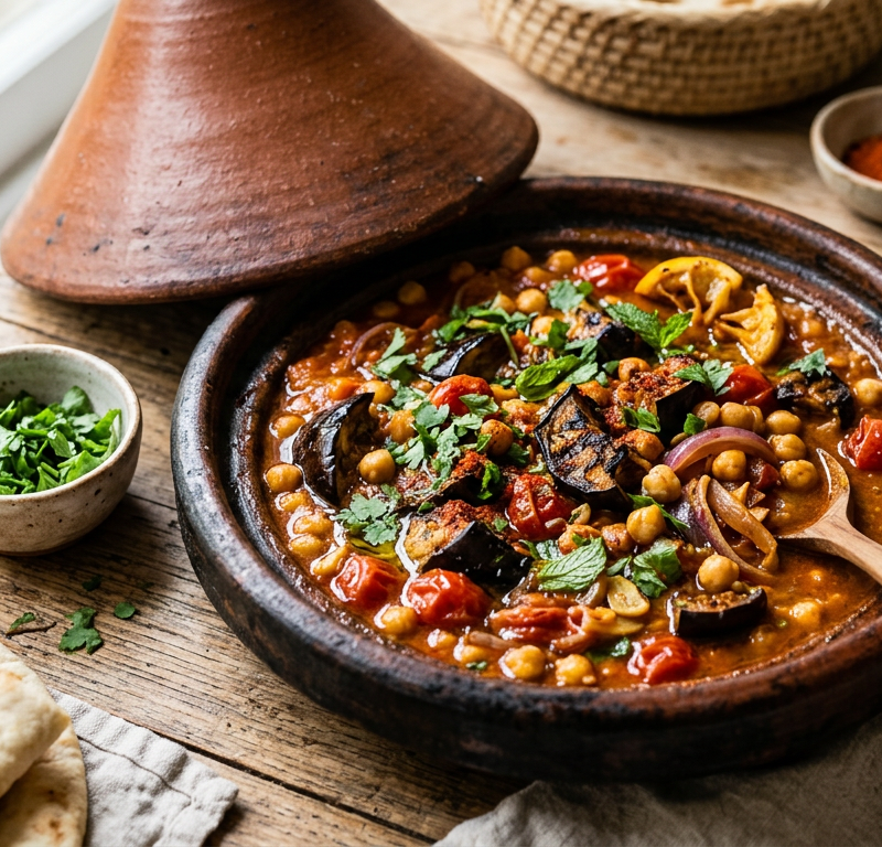 Charred Eggplant and Chickpea Tagine with Smoked Paprika