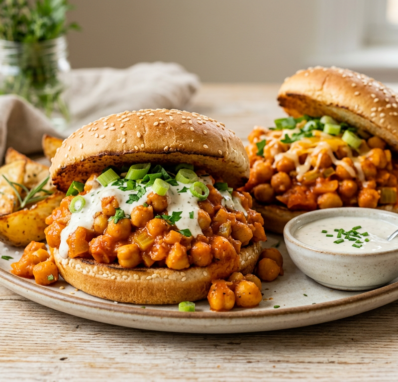 Vegan Buffalo Chickpea Sloppy Joes