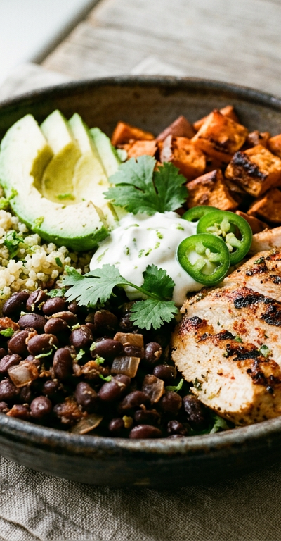 Smoky Black Bean & Quinoa Bowl with Grilled Chicken