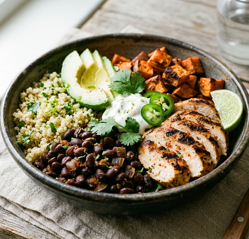 Smoky Black Bean & Quinoa Bowl with Grilled Chicken
