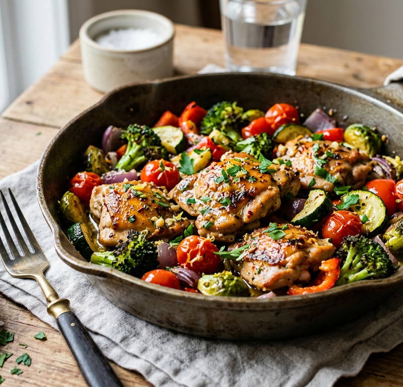 Garlic Butter Chicken Skillet with Roasted Vegetables