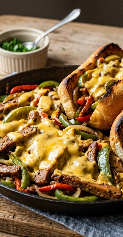 Loaded Vegan Philly Cheesesteak Skillet