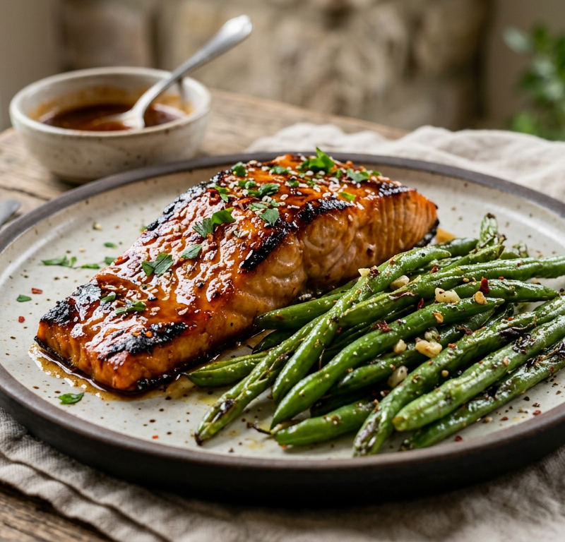 Honey Sriracha Salmon & Green Beans
