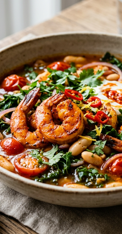 Harissa Shrimp & White Bean Brothy Bowl