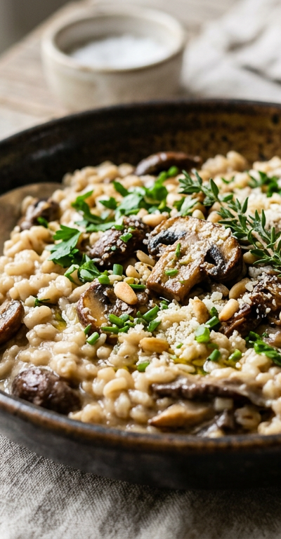 Garlic Mushroom Barley Risotto