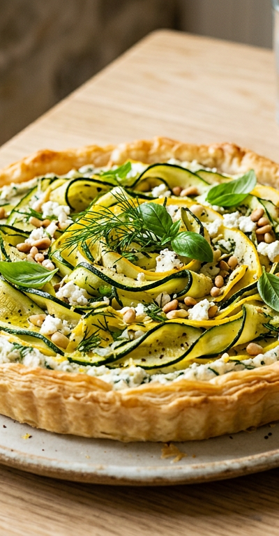 Herbed Ricotta and Zucchini Ribbon Tart