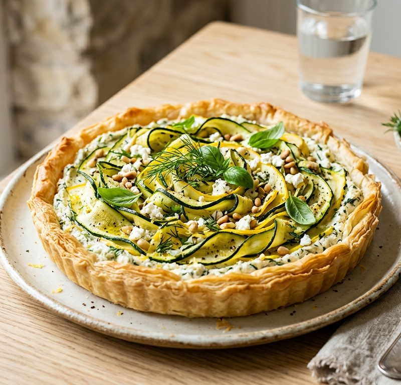Herbed Ricotta and Zucchini Ribbon Tart