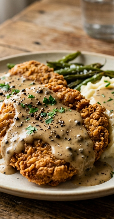 Smothered Vegan Country-Fried Steaks with Peppercorn Gravy