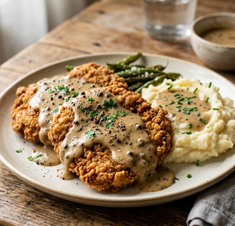 Smothered Vegan Country-Fried Steaks with Peppercorn Gravy