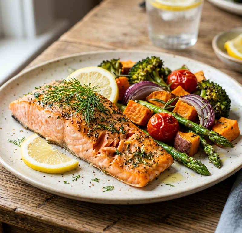 Baked Salmon with Roasted Vegetables