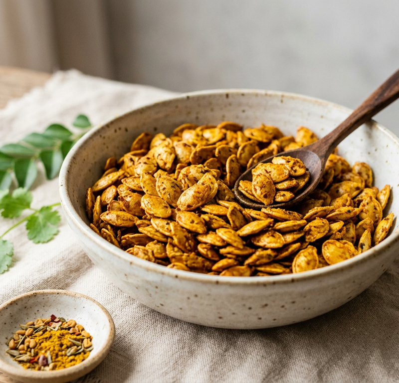 Crunchy Curry Roasted Pumpkin Seeds