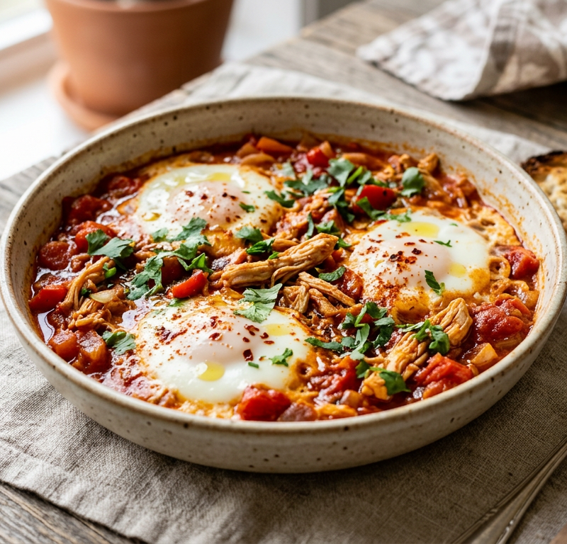 Spiced Garlic Chicken and Egg White Shakshuka Bowl