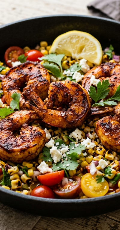 Crispy Spiced Shrimp with Charred Corn and Tomato Relish