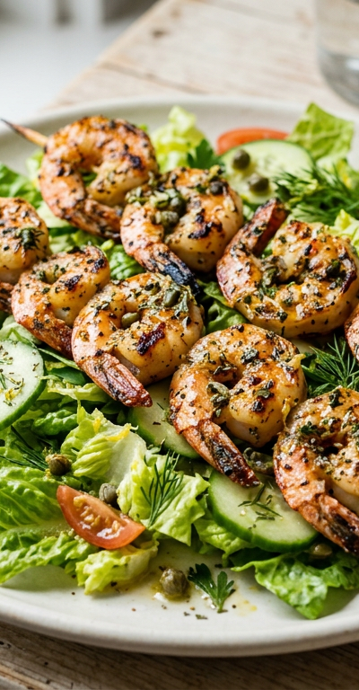 Greek-Spiced Shrimp Skewers with Lemon-Caper Oil