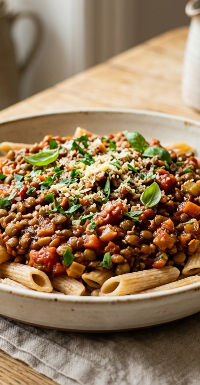 Lentil Bolognese over Gluten-Free Pasta
