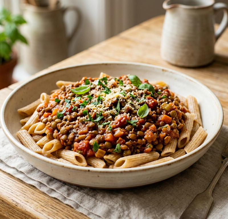 Lentil Bolognese over Gluten-Free Pasta