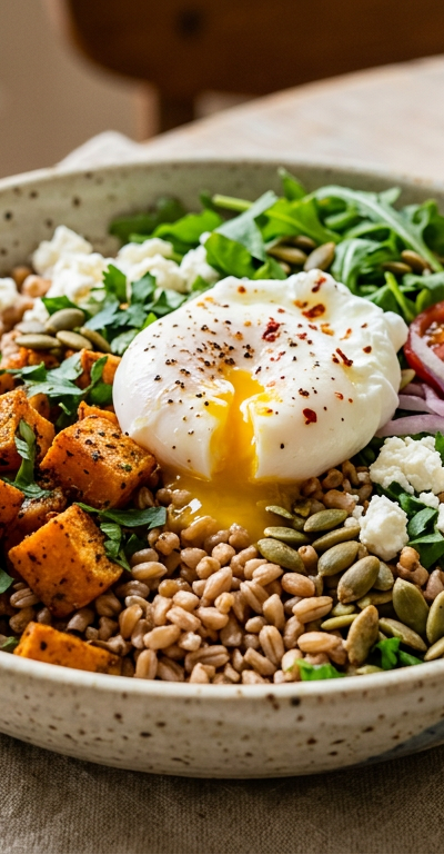 Cumin-Spiced Farro and Sweet Potato Breakfast Bowl
